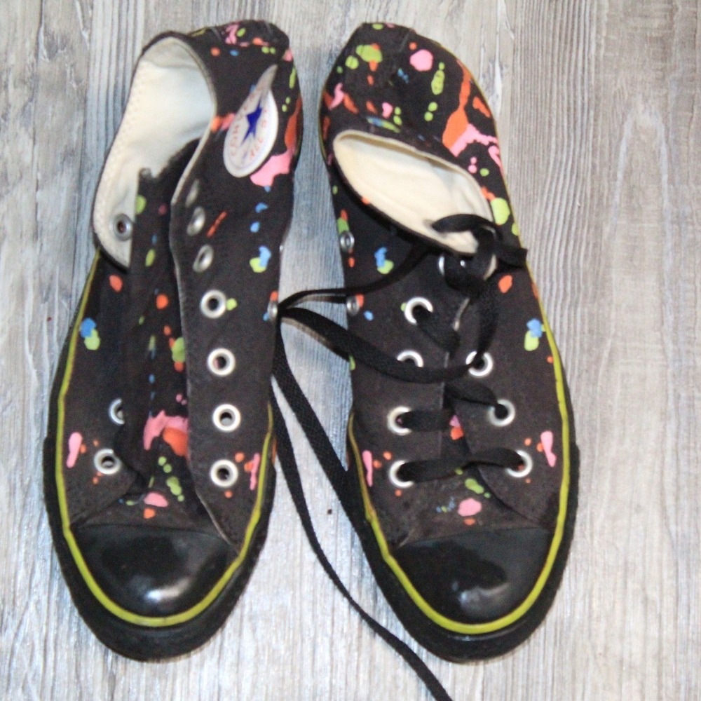Converse Chuck Taylor Sz 5 All Star High Top Paint Splatter Black Neon Shoes